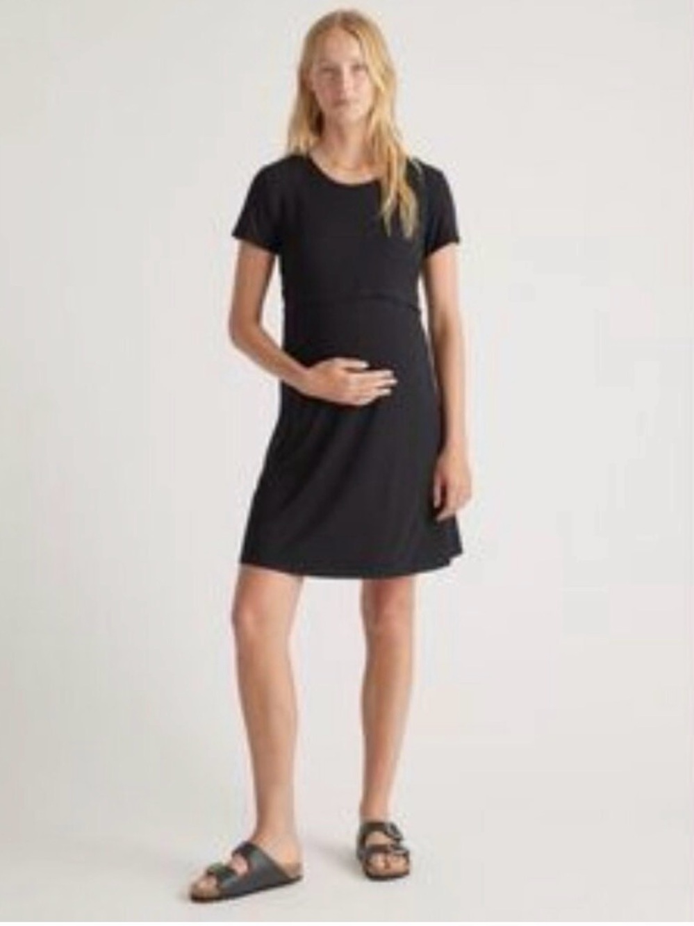 Quince Bamboo Jersey Maternity Nursing Lounge Dress Black Small